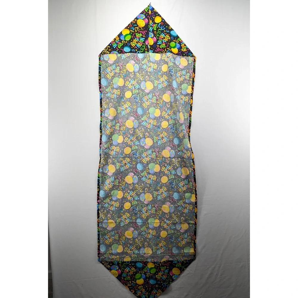 Happy Birthday Table Runner Black Balloon Streamer Print 62x21 Festive Decor